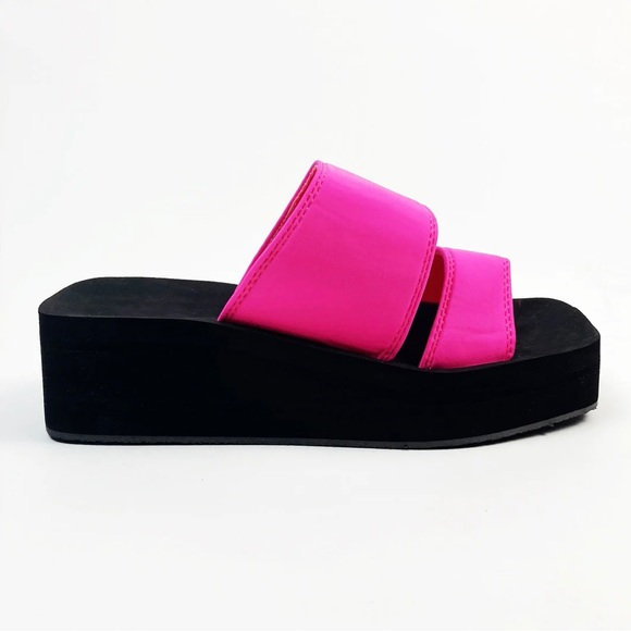 Hot Pink Dual Strap Platform Slip On Sandal - Picture 6 of 8